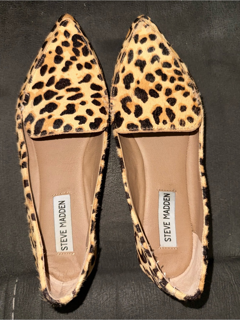 Steve Madden Leopard Print Pointed Toe Flats - Tan & Black